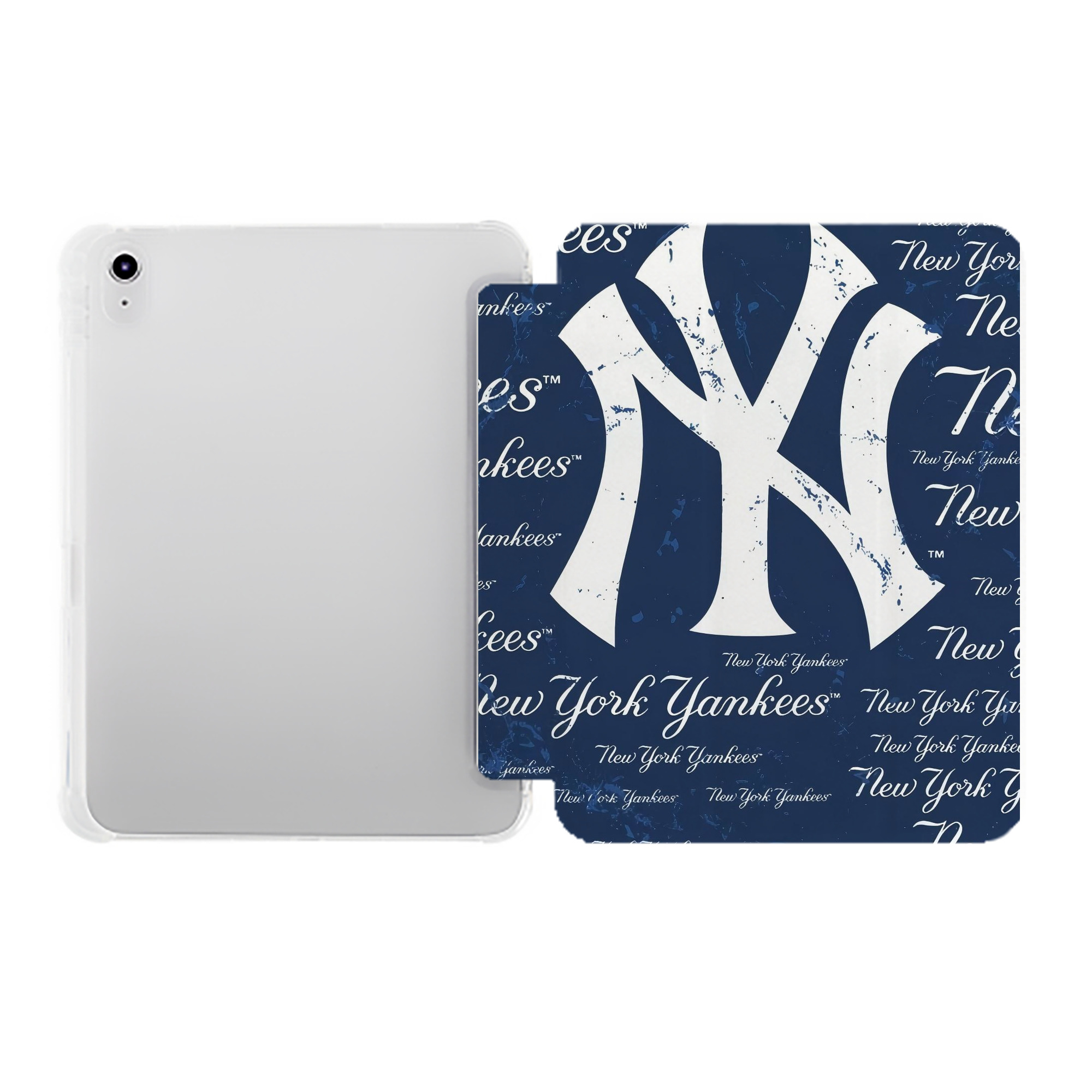 New York Yankees 117 Premium Tri-Fold PU Leather & Silicone IPad Case With Pencil Slot – Fits 9.5,10.5,10.9 – Adjustable Stand, Slim, Protective